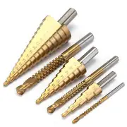 6Pcs Titanium Coated Step Drill Bit Quick Change Bits Set