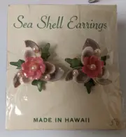 Vintage Shell Screw Back Earrings Seashells Made in Hawaii NOS Resort Wear