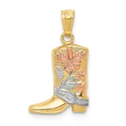 14K Yellow & Rhodium W/ Rose And White Floral Boot Pendant
