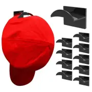 10Pcs Wall Mount Adhesive Black Hat Hooks Rack for Baseball Caps