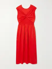 [TOVE] TOVE - Mahaney Gathered Smocked Silk Midi Dress - FR 42 FR 42 Red