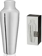 Viski Parisian Cocktail Shaker, Contoured High Shine Polished Stainless Steel with Built-in Cap and Strainer, 25 Oz Set of 1, Silver