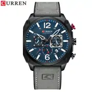 CURREN Men Leather Watch Square Wristwatch Business Calendar Display Male Watch