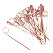 Bamboo Cocktail Toothpicks Looped Ring Drink Picks Skewer 100Pcs, Red