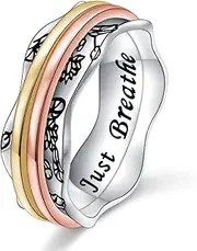 [Ladytree] Anxiety Relieve Rings 925 Sterling Silver Spinner Fidget Ring Worry Stress Relieving Boredom ADHD Autism Ring Platinum Plated Jewelry Birthday Gifts for Women Men