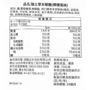 Ricola 利口樂 草本喉糖 檸檬／原味 70g【新高橋藥局】2款供選／瑞士草本喉糖