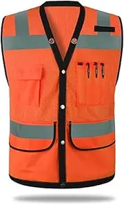 Reflective Vest Universal Size Safety Vest High Visibility Construction Vest Work Vest Multi-Pockets Visibility Vest