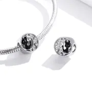 Solid 925 Sterling Silver Black Cat Over the Moon Pandora Inspired Charm