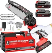 Mini Chainsaw 6-Inch Cordless - Handheld Electric 21V Battery Powered Hand Chainsaw - Small Pruning Shears Chain Saw