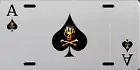 Ace of Spades Flaming Skull License Plate Silver Brushed Aluminum NEW NICE!!