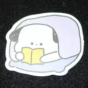 Puppy Dog Purple Burrito Blanket Reading Book Comfy Cute Chibi Kawaii Sticker
