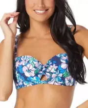 Bikini Swim Top Blue Floral Print Size 34DD SUNDAZED $34 - NWT