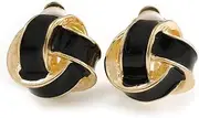 [Avalaya] 18mm D/Black Enamel Knot Clip On Earrings in Silver Tone, One Size, enamel