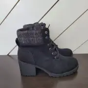 NEW SUN STONE ROMINA LACE-UP HIKER BOOTIES BLACK SIZE 9