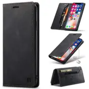 AutSpace For Apple iPhone X Case RFID Blocking Retro Flip Premium Leather Card Holder Wallet Cover - Black