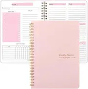 OSYLICT Weekly Planner Notebook,Undated A5 Daily Planner To Do List Diary,52 Weekly Habit Tracker Journal with Spiral Binding for College Work School Home Supplies (Pink)