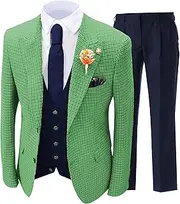 [Generic] Men's 3 Piece Vintage Plaids Suits One Button Casual Slim Fit Plaid Suit Men's Casual Plaid Suit Slim Fit