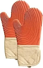 Silicone Oven Mitt, Oven Mitts with Quilted Liner, Heat Resistant Pot Holders, Heavy Duty Cooking Gloves Flexible Oven mits, Heat Resistance, Non-Slip Textured Grip (Orange)