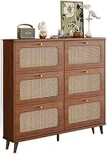 Freestanding Slim Rack Narrow Shoe Organizer 120cm Shoe Storage Cabinet 6 Flip-Drawers for Front Door Entrance Hallway, Brown Shoe Cupboard