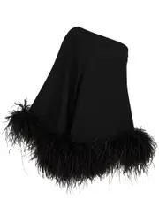 Taller Marmo Piccolo Ubud One-shoulder Feather-trimmed Mini Dress - Black - 14 14