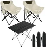 Zertylre Folding Camping Chair Set of 3,Lightweight Camp Chairs with Table,Large Lawn Chair Portable for Adults Hiking,Fishing,Beach,Picnic,Patio,Travel,Carry Bag(L) (chairset-M)
