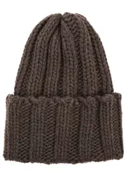 Inverni Leonardo Light Sand Ribbed Cashmere Beanie - Dark Brown One Size