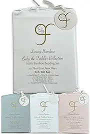 GF 100% Organic Bamboo Baby & Toddler Cot Bed Bedding Set 4 Pieces 300tc Luxurious sateen weave Duvet Cover, Fitted sheet, Flat Sheet, Pillowcase