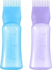 Aurnoet Root Comb Applicator Bottle 6 OZ, Hair Oil Applicator Bottles for Scalp with Massage Comb, 2 Pack Hair Dye Applicator with Graduated Scale (Purple, Blue)