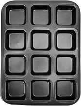 MUNEFE 12 Cavity Mini Loaf Baking Pans, Carbon Steel Brownie Baking Pan, Non Stick Coating Bread Divider Mold for Kitchen Accessories(Black)