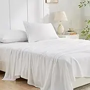 4 Piece King Bed Sheet Set- 1200TC Ultra-Soft Microfibre Bed Sheets - Fitted Sheet & Flat Sheet & 2 Pillowcases- Wrinkle, Fade, Stain Resistant - Deep Pocket (White, King)