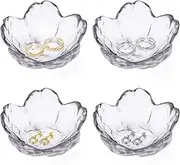 Modixun 4 Pack Ring Dish Jewelry Tray, Small Glass Trinket Dish, Decorative Aesthetic Ring Holder Plate Bowl for Women Ring Earring Bracelet for Vanity Nightstand (Crystal Grey)