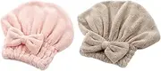 BIUDECO 2pcs Shower Hair Drying Cap Coral Fleece Non-Electric Quick Dry Comfortable for Home and Travel