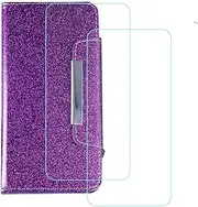 LCEHTOGYE Cover for ZTE Libero 5G III + 2 Slice HD Tempered Glass,Shell PU BracketBumper Protective Back Case - Anti-Scratch Screen Protector for ZTE Libero 5G III-YSSD - Purple