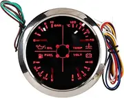 4in1 85mm Guage Multifunction Fuel Level Oil Pressure Water Temp Volt Meter DC 9‑V for Car RV Boat Motorcycle (Black °C/BAR)