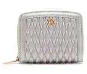 Anne Klein Small Ruched Quilted Wallet Billfold NWTs Silver HTF Free Ship