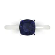 2ct Cushion Cut Blue Sapphire Wedding Promise Engagement Ring 14k White Gold