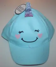 Addie & Tate Girls Lite Blue Unicorn Smiley Face Hearts Adj Baseball Cap Hat NWT