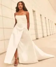 NWT Paloma Blanca Sz 12 Style 4987 Mikado Wedding Gown Pockets Train $2,450
