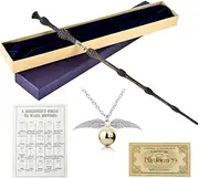 Dumbledore 37 cm Elder Wand Harry Steel Core and Resin Elder Wand HPotter Magic Wand Dumbledore in Gift Box with Spell Card, Necklace and Station Ticket