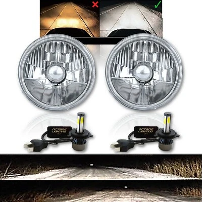 5-3/4" Diamond Crystal Clear Glass Headlamp 4000lm 20/40w LED H4 Light Bulb Pair (for: Opel)
