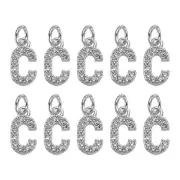 10pcs Rhinestones Letter Charm, Alphabet C Pendants Slide Beads Charm, Silver