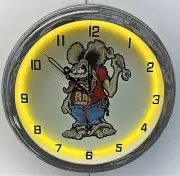 16" Rat Man Yellow Neon Wall Clock Garage Man Cave