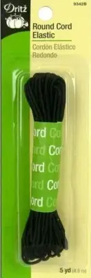 Dritz ~ (9342B) - Round Cord Elastic - 5 yd, Black