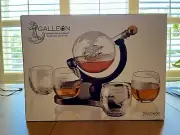Galleon Whiskey Decanter Set with Glass Ship Sculpture & 4 Globe Tumblers