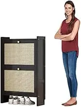 Rattan Shoe Cabinet with Unique Rattan Door Slim Wood Shoe Rack Organizer with 2/3 Flip Down Storage Shelves for Entryway Hallway Small Space (Size:)