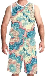 [KQNZT] Basketball Jersey with Shorts, Basketball Jersey for Women, Hip hop Clothing for Party, Retro Style Mandala