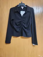 Black Stretchy Crepe Long Sleeve Top. NWT. XL Juniors. By Love Theory Essentials