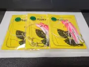 3 NJ Hand Tied Tandem PINK/WHITE Squids w/3-Way+Snap Fluke/Summer Flounder Rigs