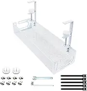 Under Desk Cable Management Tray White,15.7" Cable Tray with Clamp for Desk Wire Management, Standing Desk Cord Organiser Box for Office, Home. No Damage to Table. No Drill 40cm Organizer