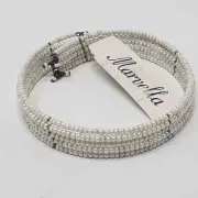 Marvella White Seed Beaded Memory Wire Bracelet Vintage Costume Jewelry New